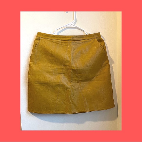 mustard faux leather skirt
